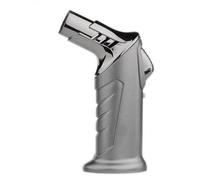 Double torch lighter, flame lock button, one-touch ignition, reusable, windproof desktop lighter, suitable for kitchen outdoor campfire (fuel not included)(Black)