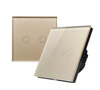 Double Touch Light Switch 2 Gang 1 Way Tempered Glass Panel LED Indicator Wall Switch Capacitive Touch Control Single Live Wire No Neutral Wire Required, 86(gold)