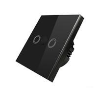 Double Touch Light Switch 2 Gang 1 Way Tempered Glass Panel LED Indicator Wall Switch Capacitive Touch Control Single Live Wire No Neutral Wire Required, 86(black)