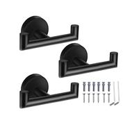 Double Towel Hooks for Bathroom Black Wall Mount Robe Hook Holder Kitchen