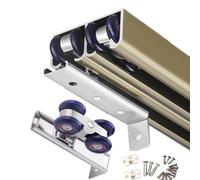 Double Track Barn Door Hardware 60 100 150 200 250cm, Heavy Duty Ceiling Mounted Hidden Sliding Track Roller Kit to Slide All Directions(Champagne,201cm/79in)