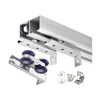 Double Track Barn Door Hardware 60 100 150 200 250cm, Heavy Duty Ceiling Mounted Hidden Sliding Track Roller Kit to Slide All Directions(Silver,185cm/73in)