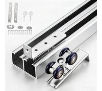 Double Track Bypass Barn Door Hardware Kit 48 60 72 96 144 in, Top Mount Aluminum Box Rail for 2 Door, Office Partition Track Replacement(Champagne,80in(203cm))