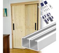 Double Track Bypass Barn Door Hardware Kit, Heavy Duty Sliding Closet Door Track, Ceiling Mount Aluminum Sliding Rail Kit for Wardrobe Doors(Silver,190cm(74.8in))