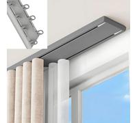 Double Track Ceiling Mount 2-Layer Room Divider for Bay/Bedrooms/Doors Quiet with Soundproof Strips Adjustable 100-420 cm (Grey 390 cm/12.8FT)