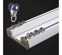 Double Track Curtain Rail 1-5m Ceiling Mounted Aluminum Ceiling Curtain Track for Room Dividers Balconies Offices - White 350cm/11.5ft Long