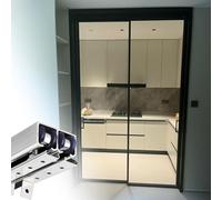 Double Track Sliding Door Set with Smooth Rollers, Aluminium Pocket Door Guide, Interior Sliding Doors for Kitchen/Garage, Customizable(Silver,65in/165cm)
