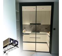 Double Track Sliding Door Set with Smooth Rollers, Aluminium Pocket Door Guide, Interior Sliding Doors for Kitchen/Garage, Customizable(Champagne,47in/119cm)