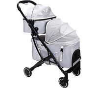 Double Travel Dog Pram Stroller Cat Buggy Cart Carrier Dog Pushchair Doublelayer Pet Strollers for Cats and Dogs Detachable Pet Strollers (Blue) (Grey a)