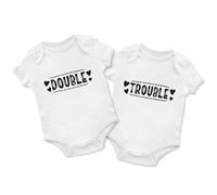 Double Trouble Babygrow Matching Set for Twins Baby Boy Girl Babies Vest, 3-6 Months, White