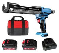 Double Tube Cordless Caulking Gun 8000N Thrust, 12V Electric Caulk Adhesive Gun, Cordless Automatic Dual Component Epoxy Applicator, Cartridge Sausage Cartridge Gun,2*Battery