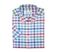 Double TWO Blue & RED Large Gingham Check Short Sleeve Casual Shirt in Navy in XXL