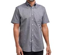 Double TWO Charcoal Men's Washed Oxford Shirt Short Sleeve Button Collar Smart Casual Cotton Shirt | M