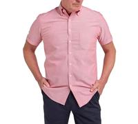 Double TWO Coral Men's Washed Oxford Shirt Short Sleeve Button Collar Smart Casual Cotton Shirt | 2XL