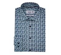 Double TWO Life Style Men's Plus Size Pure Cotton Paisley Print Long Sleeve Shirt (1176A) in Pale Blue in 4XL