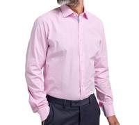 Double TWO Long Gingham Check Formal Shirt Classic Fit Long Sleeve Business Wedding Cotton Dress Shirt - Pink, 16in Collar