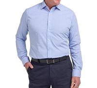 Double TWO Long Gingham Check Formal Shirt Classic Fit Long Sleeve Business Wedding Cotton Dress Shirt - Blue, 15.5in Collar