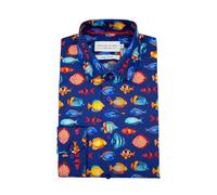 Double TWO Long Sleeve Fish Print Shirt for Men's (GS4237) Navy, 19