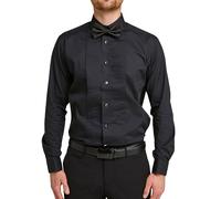 Double TWO Men's Black Stitch Pleat Dress Shirt (Collar 23",Black)