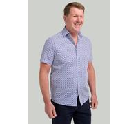 Double TWO Men's Blue Geometric Star Print Short Sleeve Shirt | Size: 4XL Double Two Blue 4XL