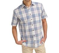 Double TWO Men's Casual Shirt Multi-Check Cotton Button Down Classic Fit Short Sleeve Shirt - Blue, XXL