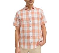 Double TWO Men's Casual Shirt Multi-Check Cotton Button Down Classic Fit Short Sleeve Shirt - Orange, XL
