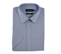 Double TWO Mens Classic Cotton Blend Half Sleeved Shirt (3300) in Glacier in (Collar 18.5/Chest 54-52")