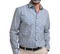 Double TWO Men's Classic Fit Floral Dress Shirt Long Sleeve Printed Smart Casual Button Down Shirt | Putty & Navy | 19in Collar