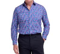Double TWO Men's Classic Fit Floral Dress Shirt Long Sleeve Printed Smart Casual Button Down Shirt | Royal Blue | 17.5in Collar