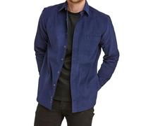 Double TWO Men's Corduroy Shirt Casual Long Sleeve Jacket Overshirt for Men with Chest Pocket - Navy L
