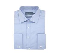 Double TWO Men's Cotton Twill Shirt Luxury Double Cuff Classic Fit Formal Shirt - Blue 19.5" Collar