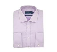 Double TWO Men's Cotton Twill Shirt Luxury Double Cuff Classic Fit Formal Shirt - Lilac 17.5" Collar