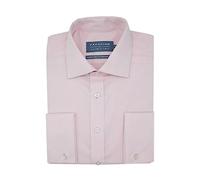 Double TWO Men's Cotton Twill Shirt Luxury Double Cuff Classic Fit Formal Shirt - Pink 16.5" Collar