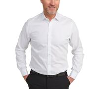 Double TWO Men's Cotton Twill Shirt Luxury Double Cuff Classic Fit Formal Shirt - White 16" Collar