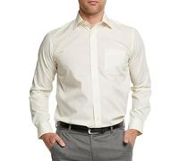 Double TWO Men's Cream Shirt Easy Iron Long Sleeve Formal Regular Fit Business Wedding Shirt (19" Collar)