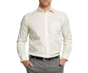 Double TWO Men's Cream Shirt Easy Iron Long Sleeve Formal Regular Fit Business Wedding Shirt (19" Collar)