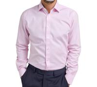 Double TWO Men's Formal Long Sleeve Shirt Classic Fit Birds-Eye Weave Business Shirt - Pink 17in Collar