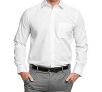 Double TWO Men's Long Sleeve Plain Formal Shirt Non Iron Classic Fit Business Dress Shirt - White, 16.5in Collar