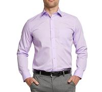 Double TWO - Men's Formal Shirt - Long Sleeve, Cotton Rich & Classic Fit - Non-Iron, Business & Wedding Shirt - Select Your Colour & Size - Mauve, 19.5in Collar