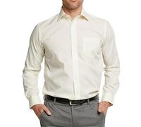 Double TWO Men's Long Sleeve Plain Formal Shirt Non Iron Classic Fit Business Dress Shirt - Cream, 16in Collar
