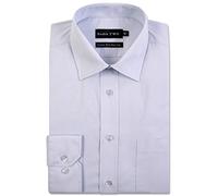 Double TWO Men's Long Sleeve Plain Formal Shirt Non Iron Classic Fit Business Dress Shirt - Ice Grey, 18in Collar
