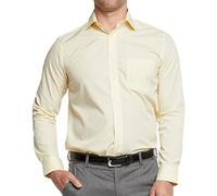 Double TWO Men's Long Sleeve Plain Formal Shirt Non Iron Classic Fit Business Dress Shirt - Lemon, 16.5in Collar