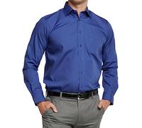 Double TWO Men's Long Sleeve Plain Formal Shirt Non Iron Classic Fit Business Dress Shirt - Royal Blue, 15in Collar