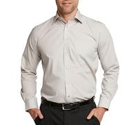 Double TWO Men's Long Sleeve Plain Formal Shirt Non Iron Classic Fit Business Dress Shirt - Stone, 23in Collar