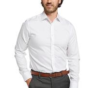 Double TWO Men's Long Sleeve Shirt Regular Fit Formal Button Down Cotton Smart Causal White Dress Shirt - 21" Collar