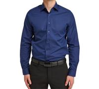Double TWO Men's Long Sleeve Shirt Tailored Stretch Fit Formal Button Shirt - Navy 15" Neck