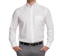 Double TWO Men's Oxford Shirt Long Sleeve Classic Fit Button Down Collar Shirt - White 18.5" Collar