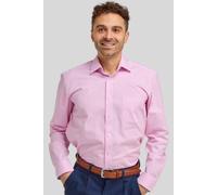 Double TWO Long Gingham Check Formal Shirt Classic Fit Long Sleeve Business Wedding Cotton Dress Shirt - Pink, 16.5in Collar