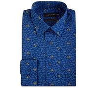 Double TWO Mens Pure Cotton Patterned LS Shirts (3798) in Navy Cycle Print in (Collar 19/Chest 54-56")
