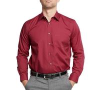Double Two Men's Shirts Long Sleeve Smart Casual Regular Fit Wedding Work Cotton Blend Shirt Burgundy